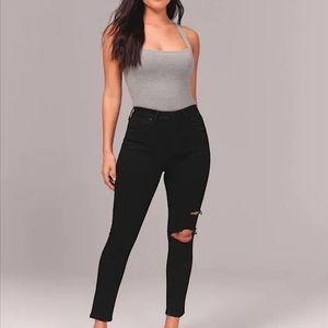 Abercrombie & Fitch Curve Love Super Skinny Ankle High Rise Black Jeans